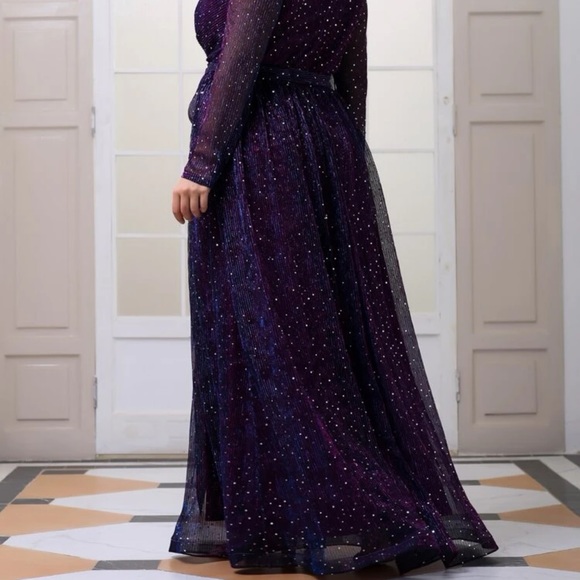 Plus Surplice Neck Glitter Belted Maxi Dress. - Picture 3 of 3